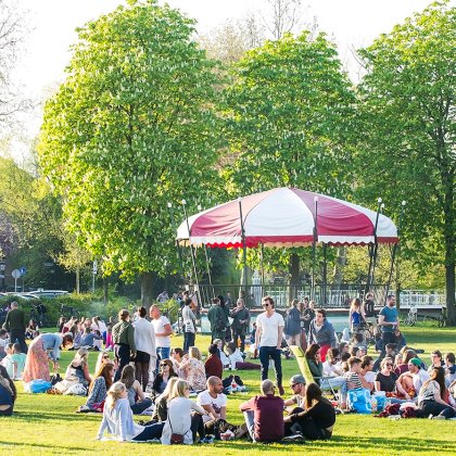 Studenten zitten in Park Lepelenburg op het gras
